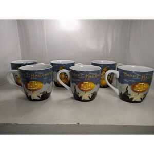 William Sonoma Halloween Mugs Pumpkin Snowman Set of 6